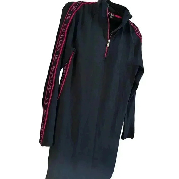 Lauren Ralph Lauren 1/4 Zip Dress Logo Tape Long Sleeve Navy Pink Size Small - Picture 3 of 6